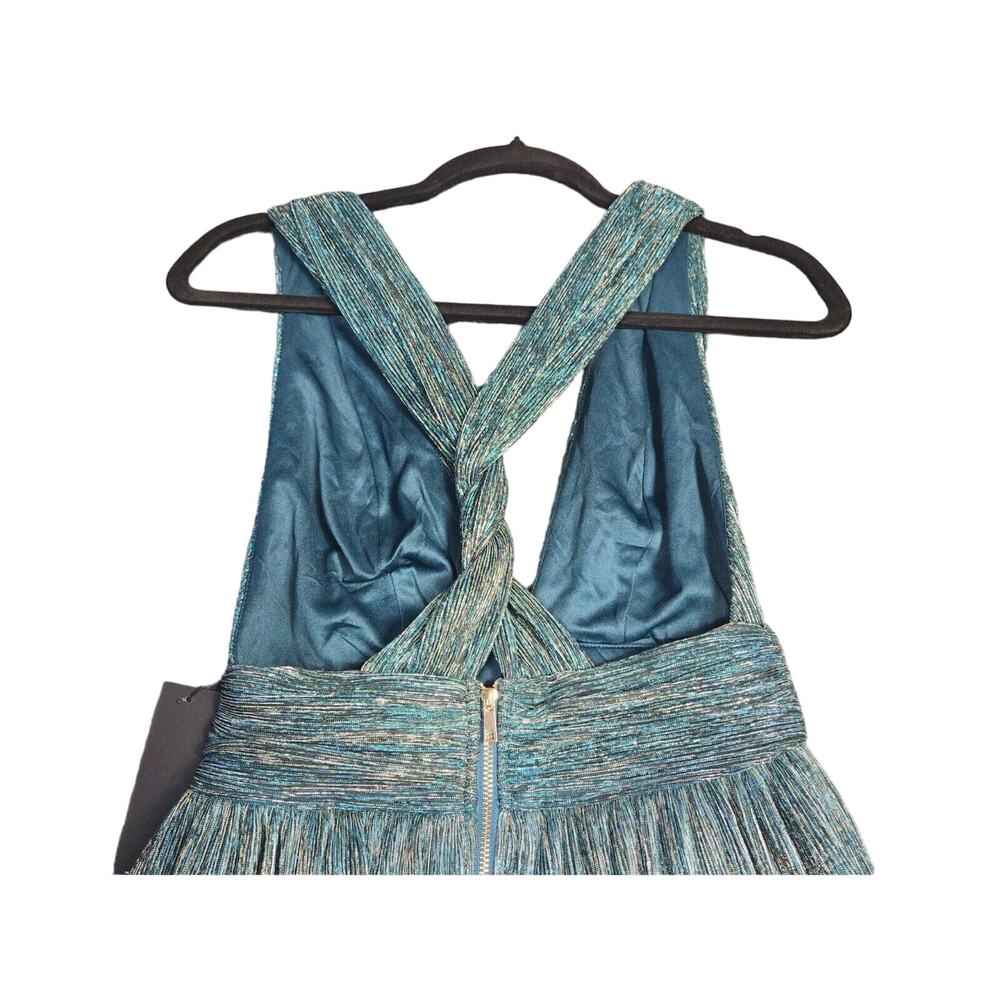 Lulus Women’s Size XS Ailey Gold and Teal Blue Metallic Skater Mini Dress - Picture 5 of 12